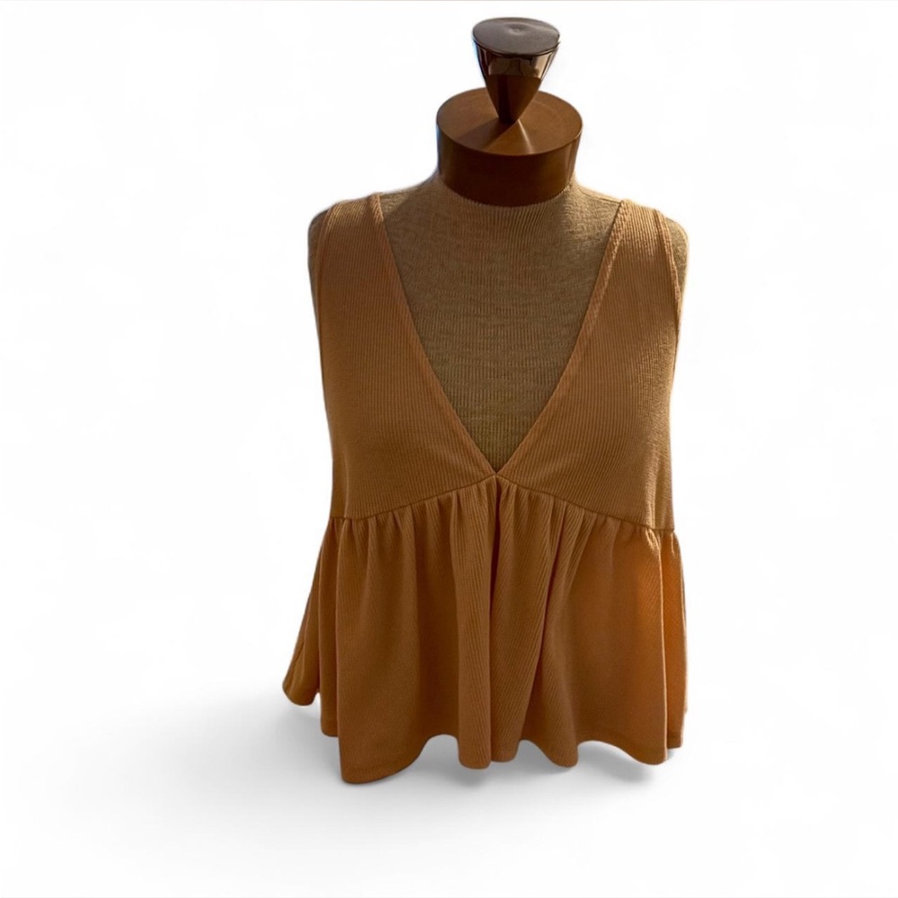 HYFVE Pink Tie Front Peplum Tank Top